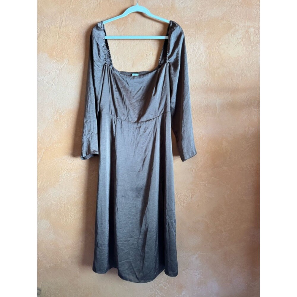 Wilfred Aritzia Satin Midi Dress Square Neck Long Sleeve Minimal Slip Size 10 ch